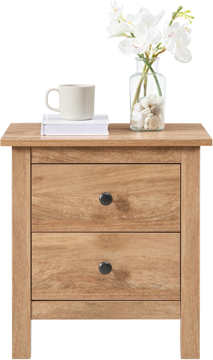 ACAZA Nachtkastje - Nachtkastjes - Eiken kleur - 46 x 35 x 50 cm (L x B x H) - Nachtkastjes - Kast - Kast met 2 Lades - Table de chevet - Nachtkastjes Modern