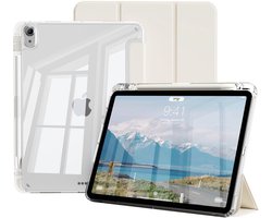 Hoes Geschikt voor iPad Air 11 inch hoes Wit / iPad Air M4 / M3 (2025 2026) hoes Smart Case met Harde Doorzichtige Achterkant en Pencil Slot - iPad Pro 11 Inch 2022/2021/2020/2018/ iPad Air 5th/4th Generation Tri Fold Tablet