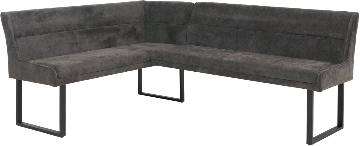 Hoekbank MCW-O81, eetkamerbank, Oeko-Tex (310 g/m²) chenille stof/textiel, metaal, 159 x 210 cm ~ donkergrijs