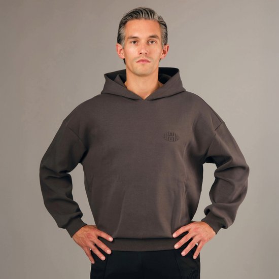 Muscle Up® – Sweat à capuche homme – Sweat oversize – Coupe courte – Qualité Premium – Tissu épais – Sweat de sport infroissable et streetwear – Grijs L