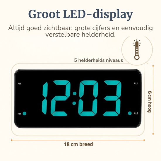 Trilwekker met Trilkussen voor Slechthorenden & Doven – Wekker voor Senioren, Pubers & Diepe Slapers - Seniorenwekker - Digitale Wekker met Trilfunctie – Extra Luid met Trilschijf