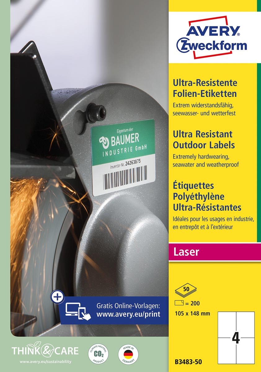 Avery ultra resistente etiketten | ft 105 x 148 mm | doos van 200 etiketten