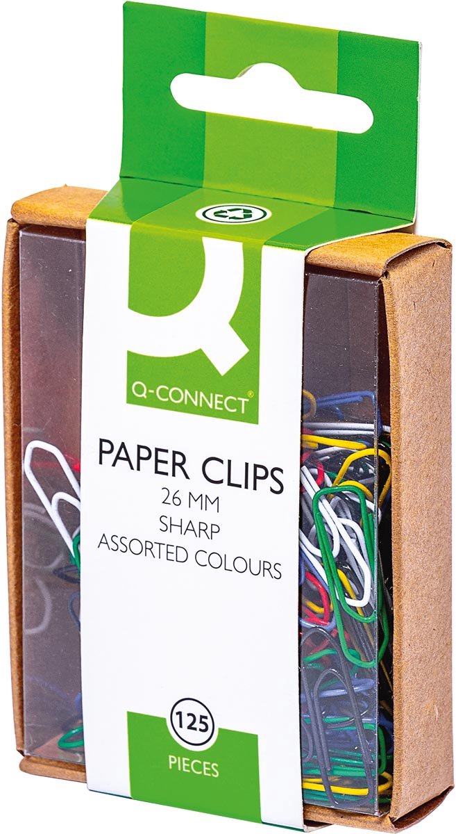 Q-CONNECT papierklemmen | 26 mm | gekleurd | doos van 125 stuks | ophangbaar