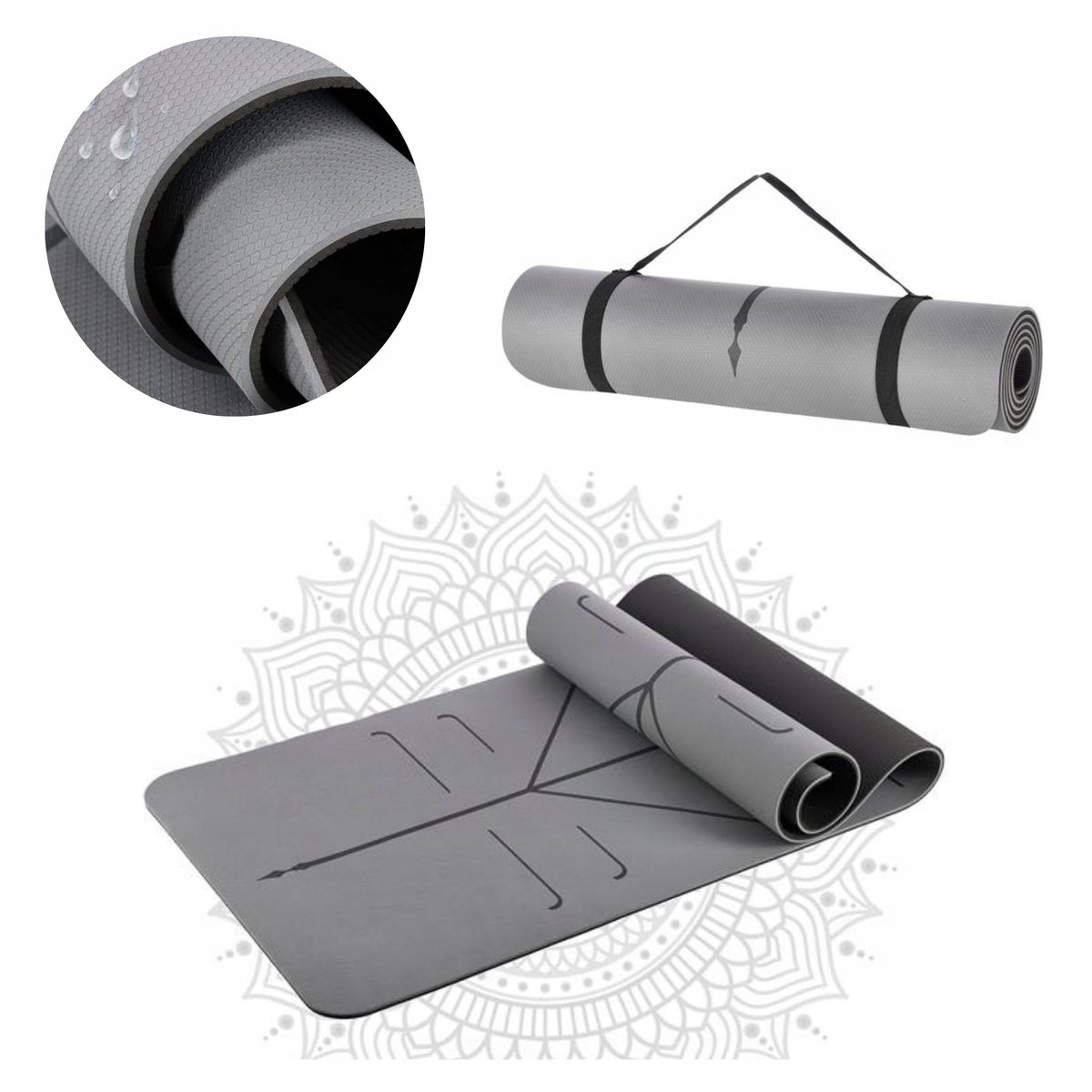 HMS YM10 Yogamat TPE Antislip 182x61cm Grijs