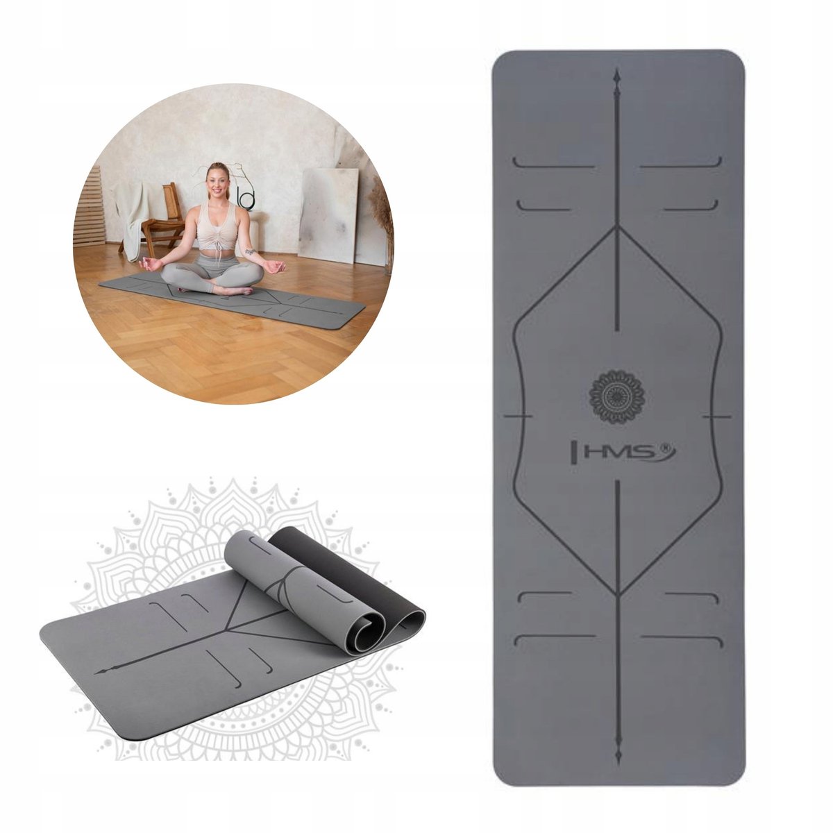HMS YM10 TPE Yogamat Grijs - Antislip & Waterdicht met Draagtas
