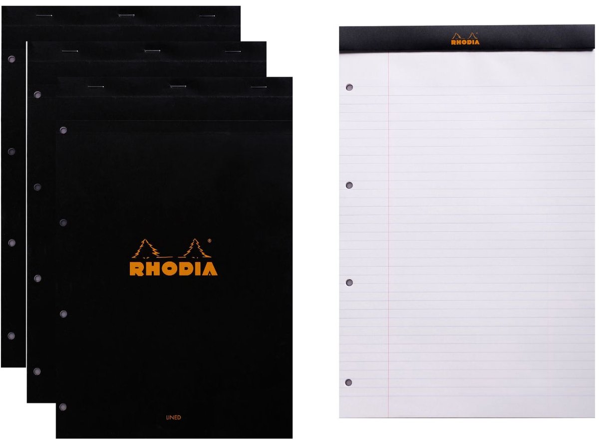Rhodia Notitieblok - Schrijfblok - N20 - Gelijnd - 21x31,8 cm - 80g - zwart - 80 vel - 5 stuks