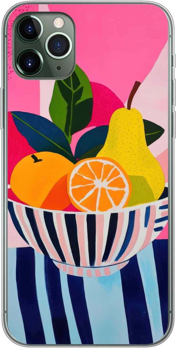 Telefoonhoesje Geschikt voor iPhone 11 Pro Max hoesje - Fruit - Abstracte achtergrond - Roze - Siliconen Telefoonhoesje Telefoonhoesje