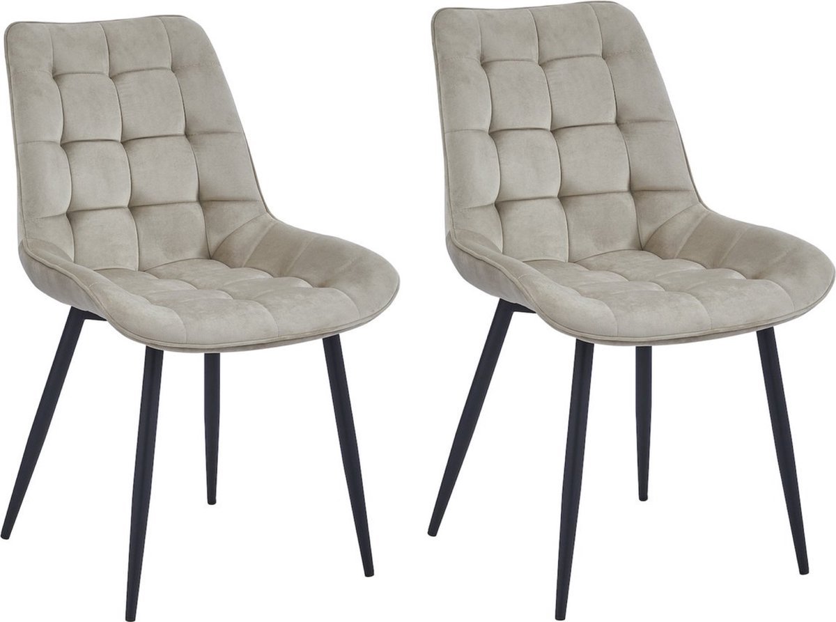 Colenis® - Quadra Eetkamerstoel - Set Van 2 - Beige - Adoré Velvet - Design