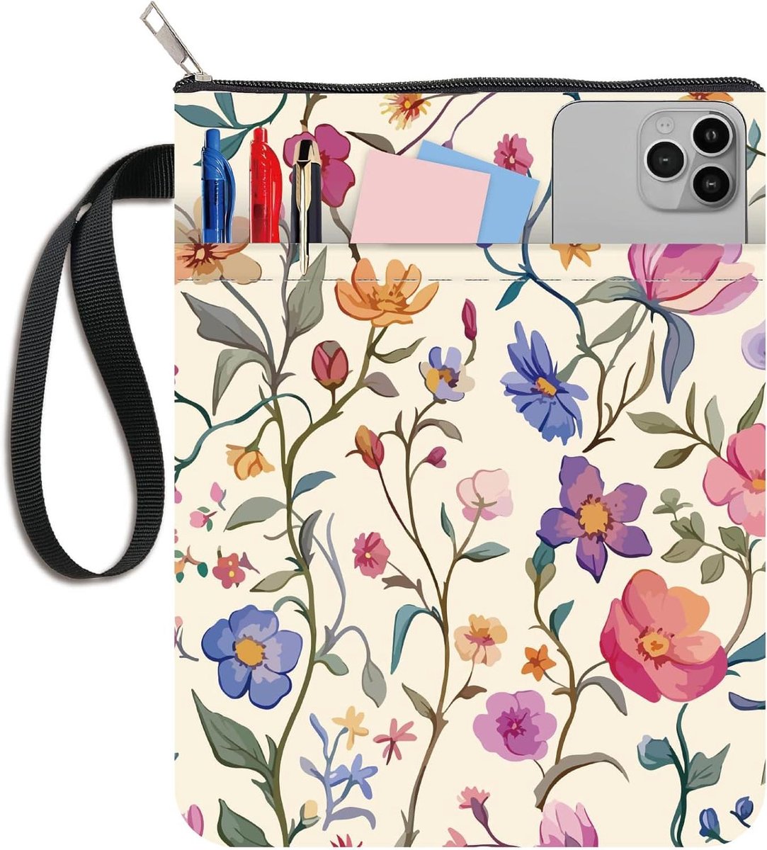 CSGoods - Bloemenvormige beschermhoes voor boeken met plantenmotief en extra tas - Wasbare stoffen bekleding met ritssluiting
