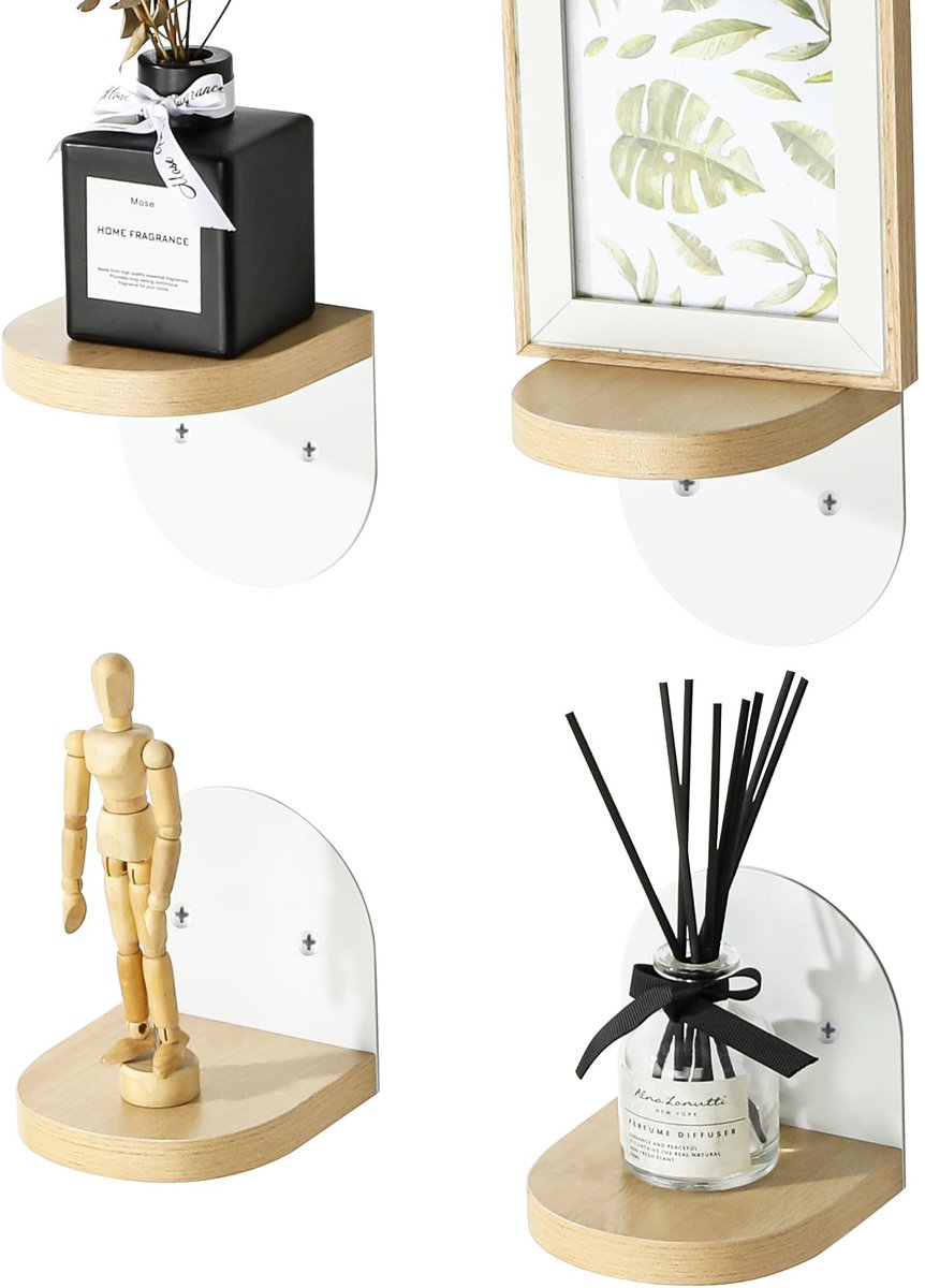 Unyqoos® Set van 4 ruimtebesparende houten wandrekken met modern design