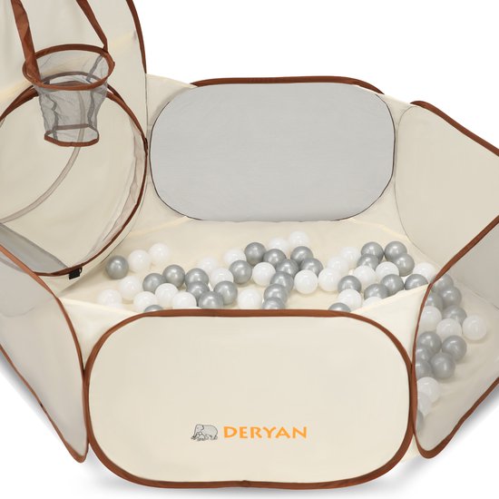 Deryan Luxe Pop Up Kindertent - Speeltent voor Kinderen - Basketbal Ballenbak met 45 ballen - Cream/Bruin van Deryan — afbeelding 3