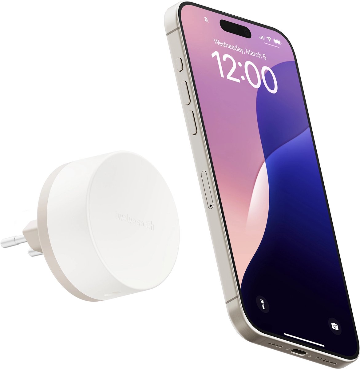 Twelve South PowerBug EU Draadloze Wand Oplader – 35W Snelladen – Tegelijk Twee Apparaten Opladen – Compatibel met Qi2 en MagSafe Apparaten - Wit