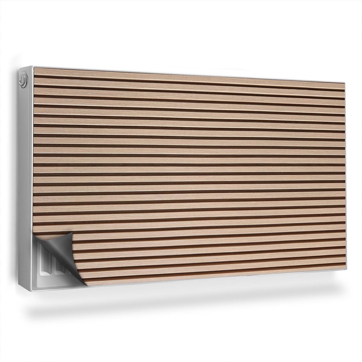 Wallfluent Magnetische Radiatorfolie - Radiator Mat Bescherming Tegen Krassen - 110x60 cm - Lichte Natuurlijke Houten Lamellen, Vlak - Radiatorfolie -40 Tot 60°C - Beige Horizontale Lamellen Decoratieve Radiator Magic