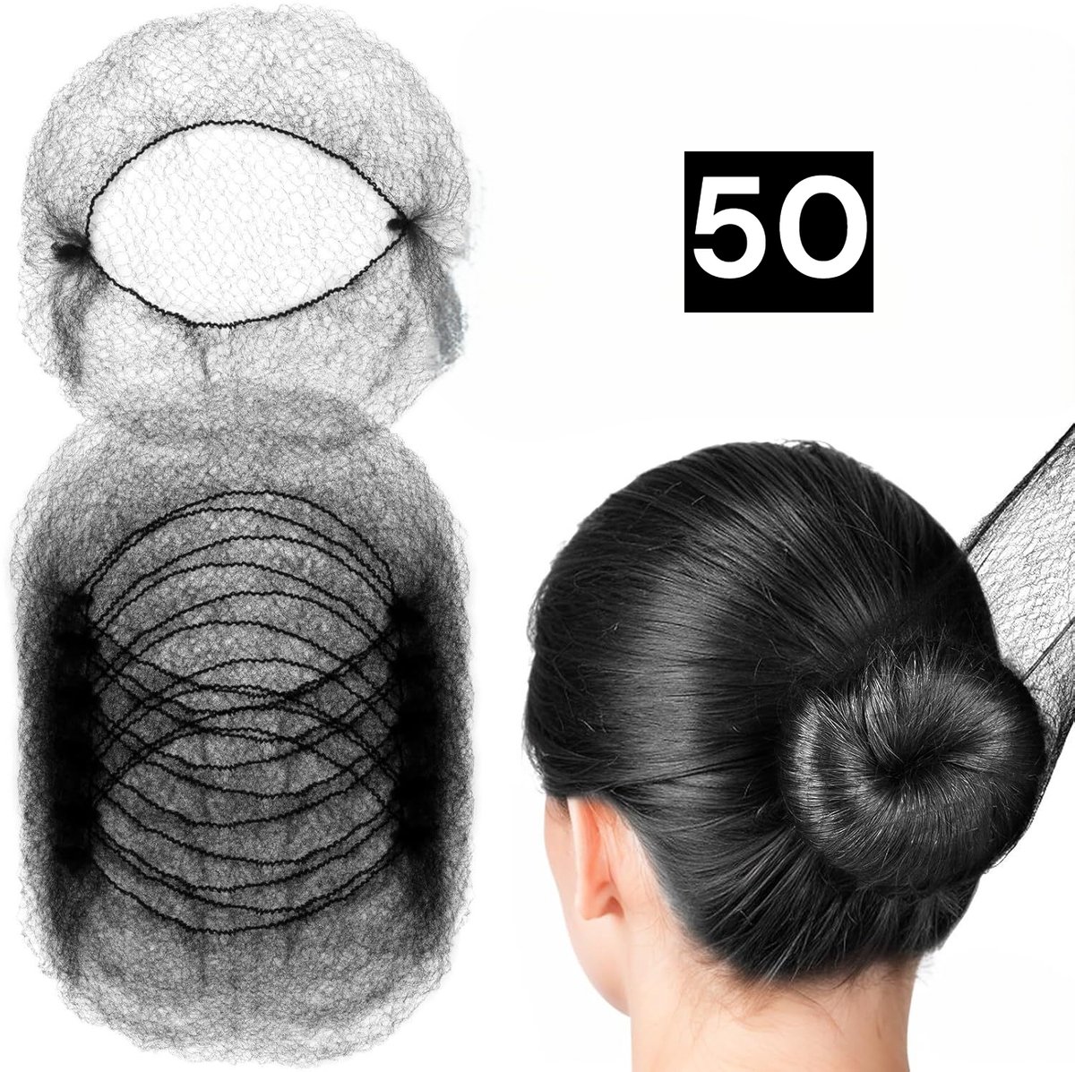 50 stuks Haarnetjes - Haarnetjes zwart - Haarnet voor ballet en paardrijden – Haarnet - Onzichtbaar knotnet elastisch - Meisjes om haarknoopjes te Maken - Onzichtbaar knotnet elastisch - LOUZIR