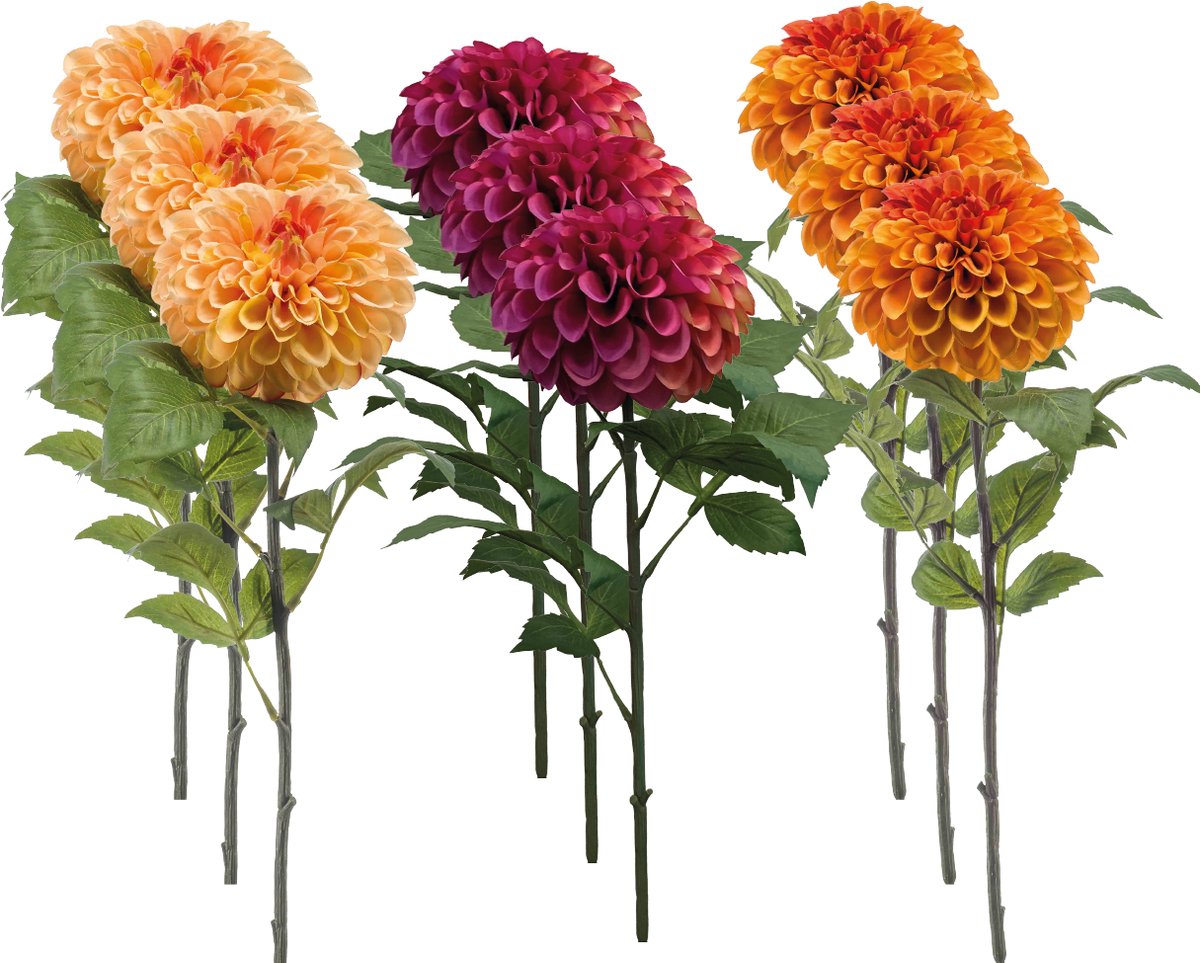 Emerald - Kunstbloem Dahlia Pompon 74cm - Set van 9 - Kunstplant voor binnen