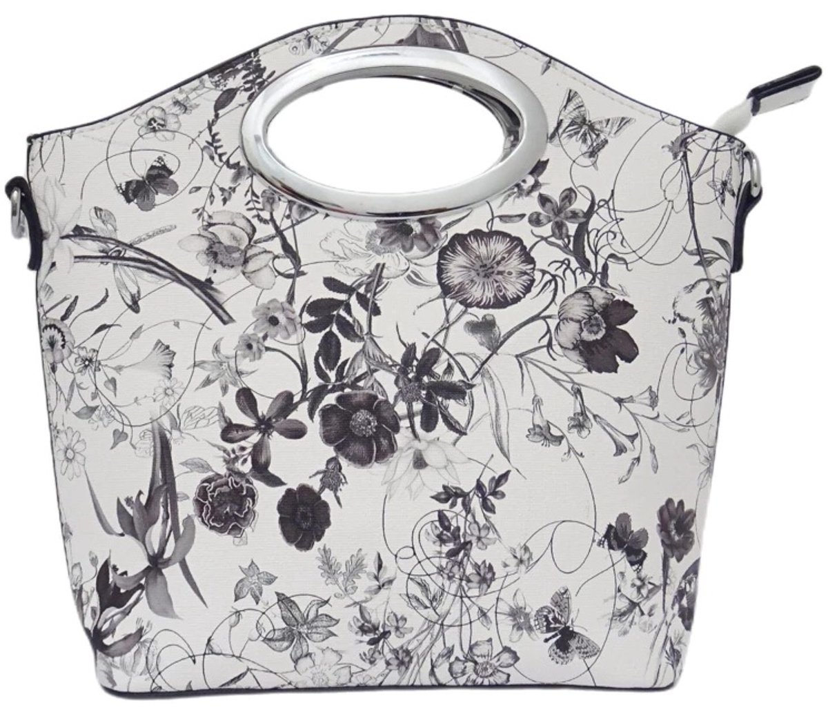 Stevige handtas met bloemenmotief 27 x 10 x 25 cm.