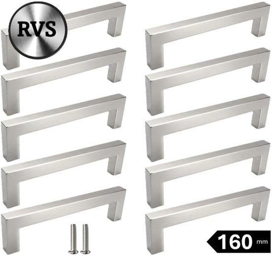 10 X MSQDESIGN Handgrepen RVS 160mm - zilvere RVS Handgreep voor keuken
