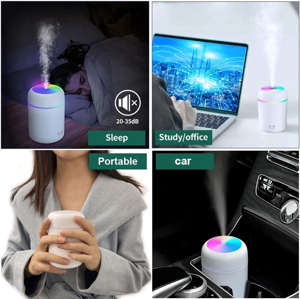 Mini Humidificateur USB 300ml Blanc - Silencieux, Diffuseur D'arôme, Pour Bureau Ou Chambre