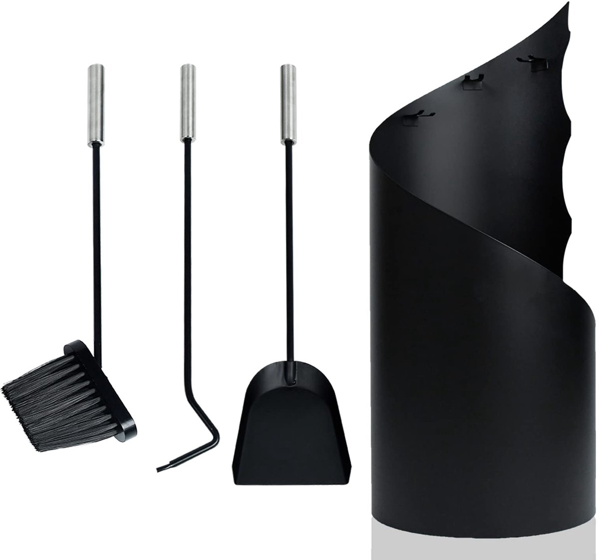Aufun 4-delige haardaccessoireset - Zwart - Borstel, tang, pook en aschep - Voor houtkachels