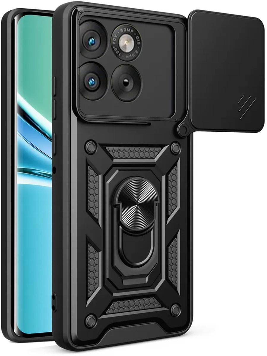 MobyDefend Hoesje - Geschikt voor Motorola Edge 70 - Pantsercase Met Draaibare Ring - Zwart