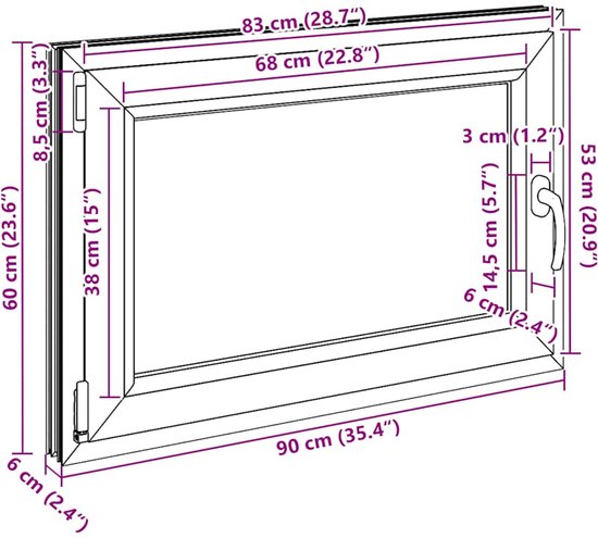 vidaXL - Fenêtre de cave - "RISOR" - 90x60 - cm - oscillo-battante-1/2 - DIN - gauche - anthracite