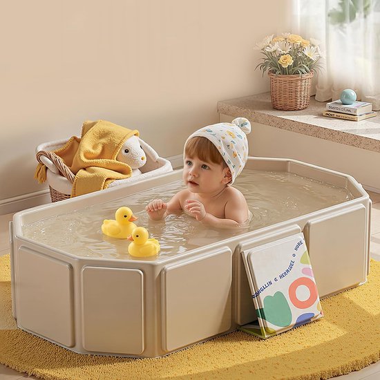 Opvouwbare Badkuip voor Kinderen - Draagbare Badkuip - Voor Baby’s & Peuters 0–8 Jaar - Met Afvoerplug - Ruimtebesparend (Beige) van Merkloos — afbeelding 3