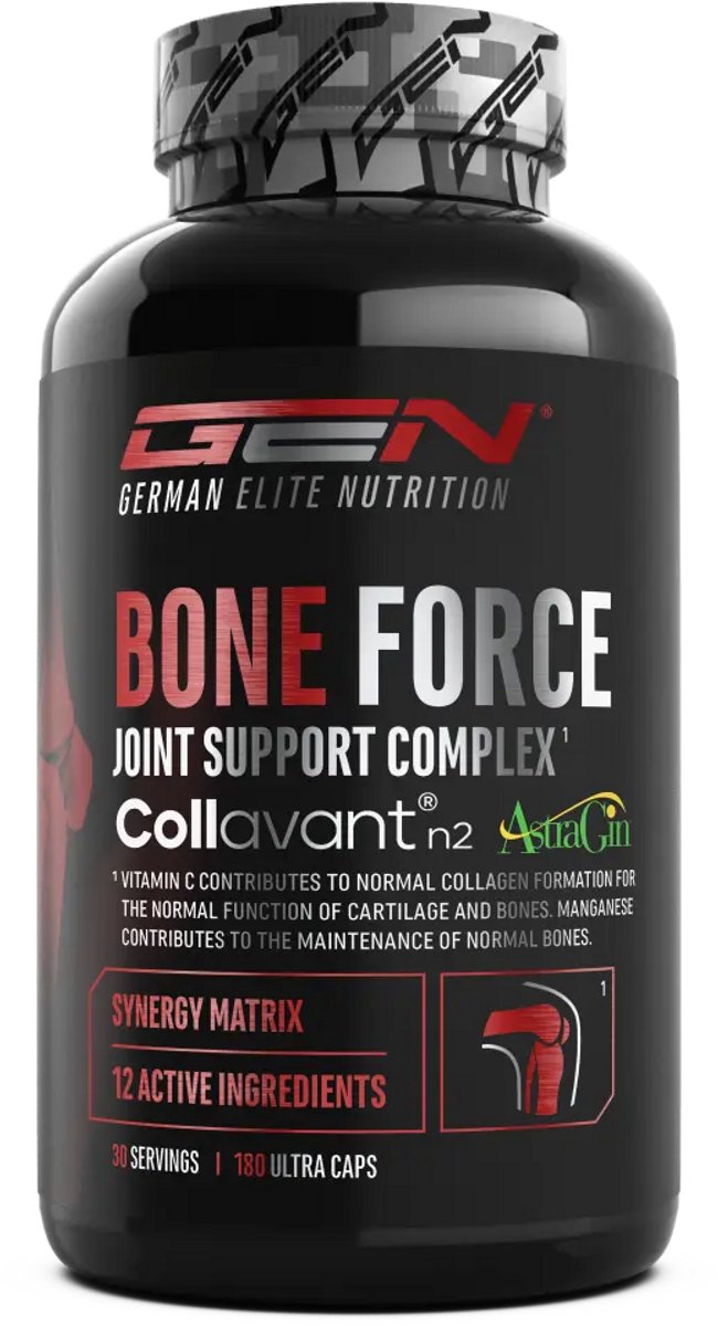 Bone Force - 180 capsules - Gewrichtscomplex met glucosaminesulfaat, MSM, chondroïtine, cissus quadrangularis, wierookextract, hyaluronzuur, gemberextract, bromelaïne, collageen type II, vitamine C en mangaan