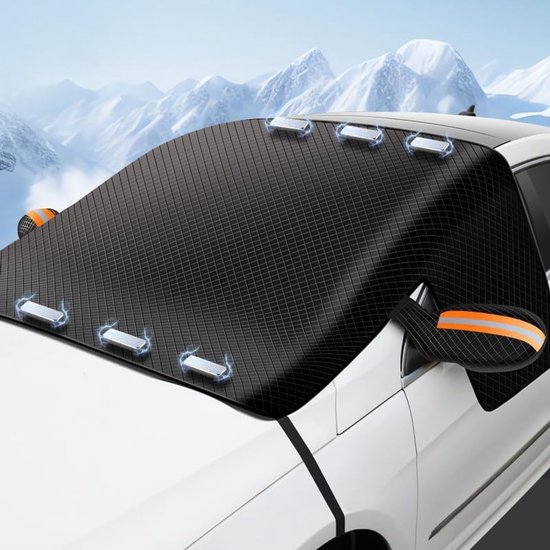 Anti-Vries Deken - Voorruitafdekking Winter - 260x114cm - Vriesdeken Auto - Met 6 magneten - voor de meeste voertuigen - Met reflecterende strepen - Opvouwbare voorruitafdekking voorruit auto tegen sneeuw, ijs, vorst en stof - Zwart