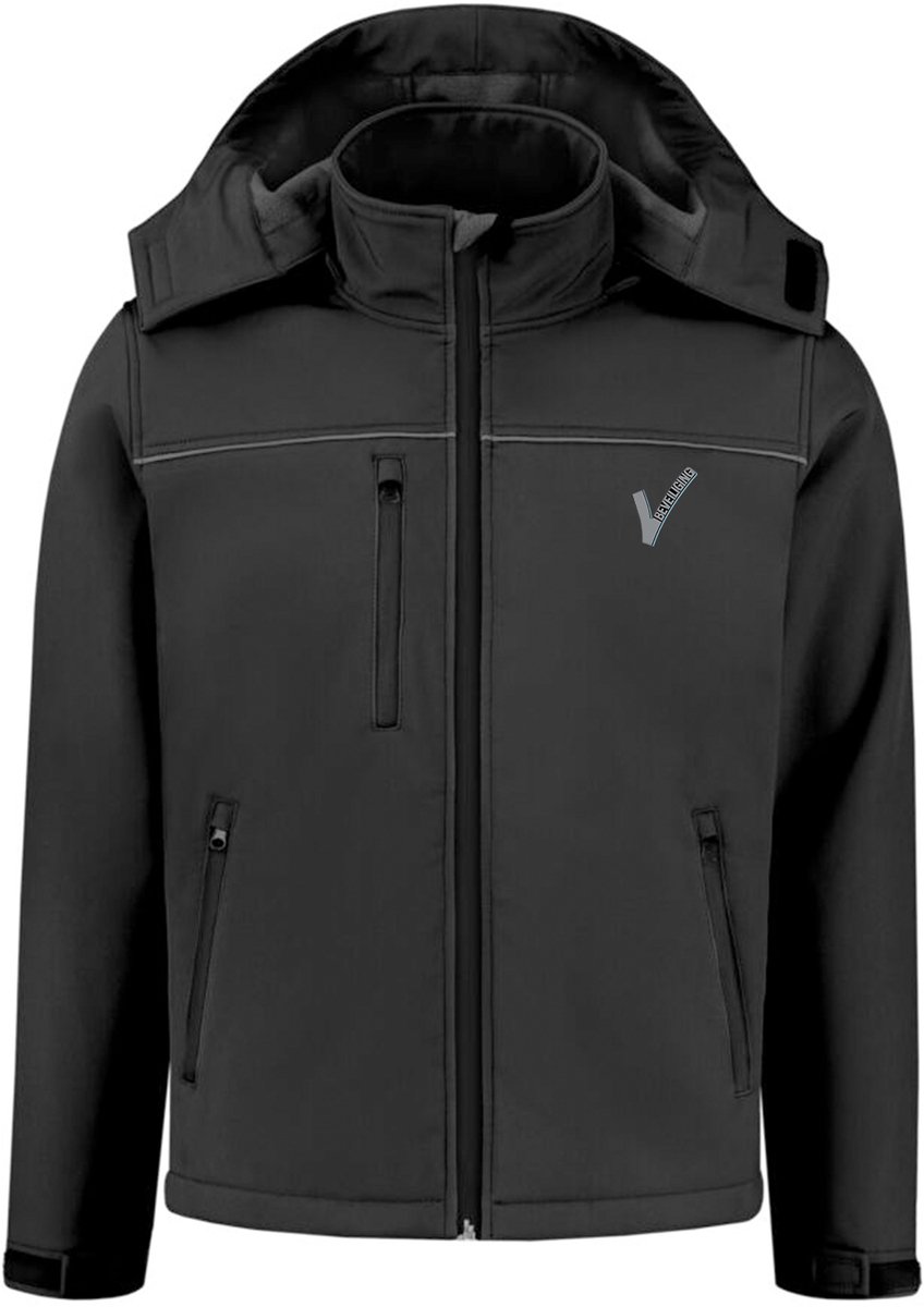 Security / Beveiliging kleding - JS - Softshell jas met capuchon Zwart inclusief Borstlogo (V-tje) en Ruglogo (SECURITY) - Maat 4XL - VOOR PROFESSIONALS