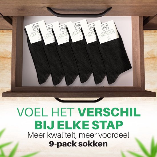 Lade met 6 paar zwarte Jacob & Roy's bamboe sokken, maat 39-42. 9-pack sokken.