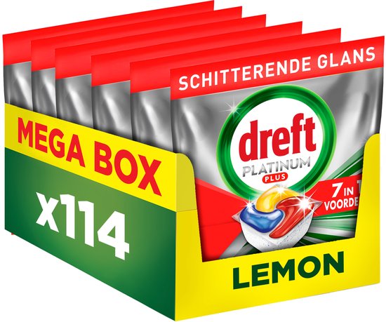 Dreft Platinum Plus Vaatwastabletten Citroen - Anti-Dofheidstechnologie - 6 x 19 stuks