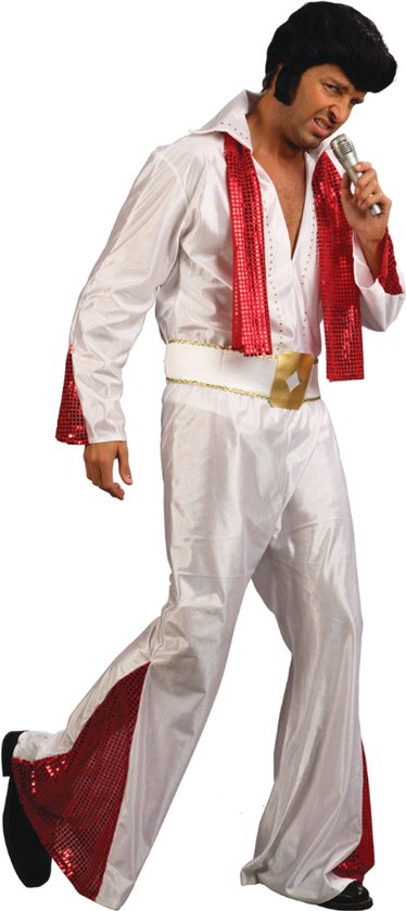 Joya Party® Elvis Presley Verkleedpak Heren | Iconisch Rock ’n Roll Verkleed Kostuum Mannen | Inclusief Shirt, Broek, Riem & Rode Pailletten Sjaal | Verkleedkostuum Man | Carnaval & Themafeest | Maat XL/XXL