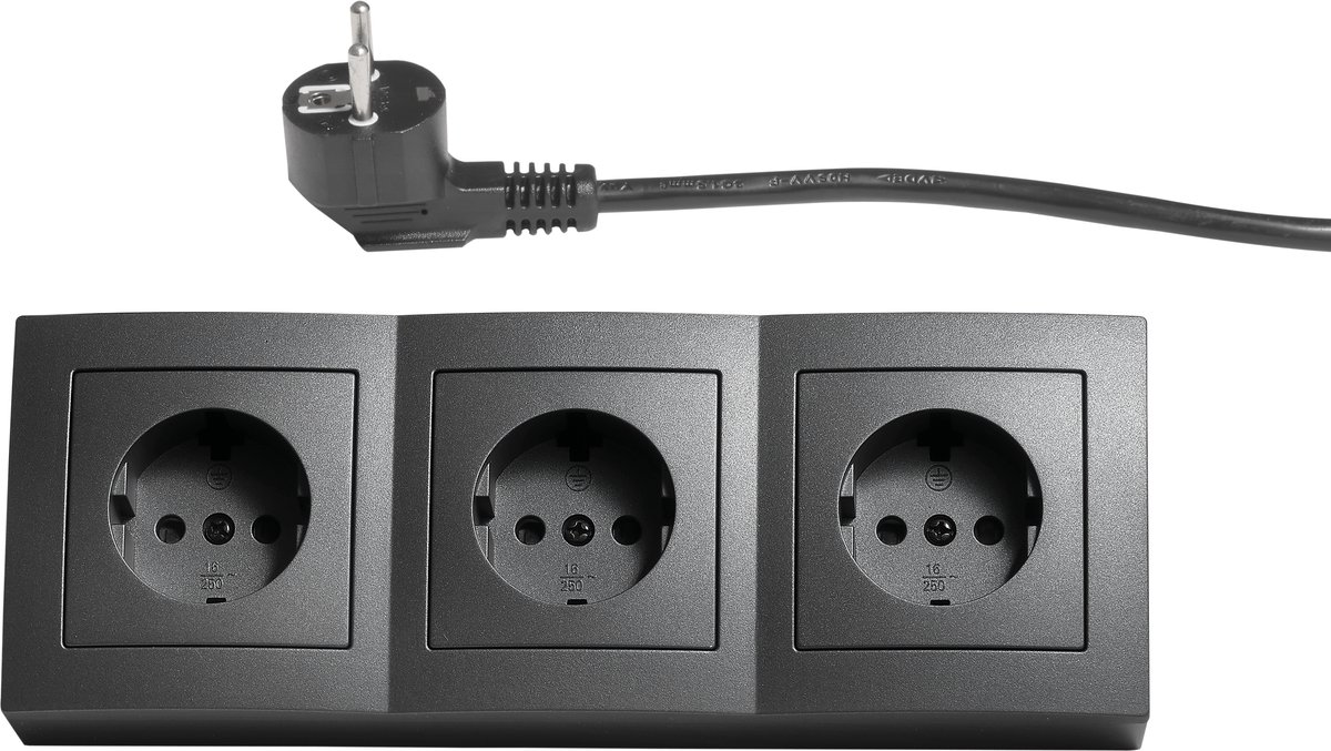 McPower "Flair" Hoekstekkerdoos - 3 stopcontacten - Stekkerblok met 2 meter kabel- Randaarde - Antraciet