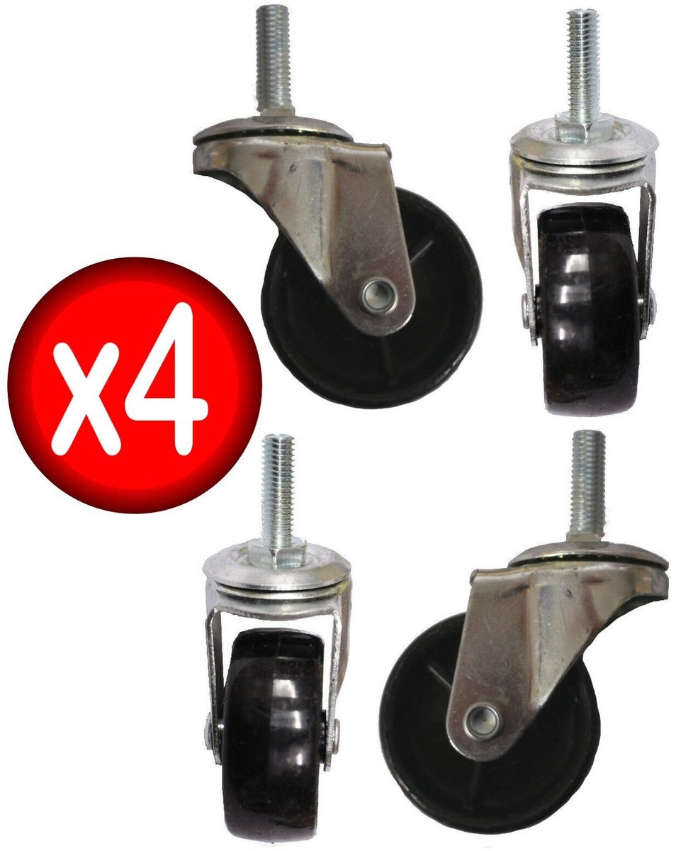 Zwenkwielen 4 stuks - Wiel 4.5cm - Met schroefdraad bevestiging