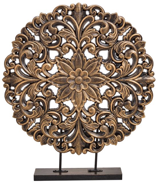 Houten raamdecoratie Bloem in zwart / goud