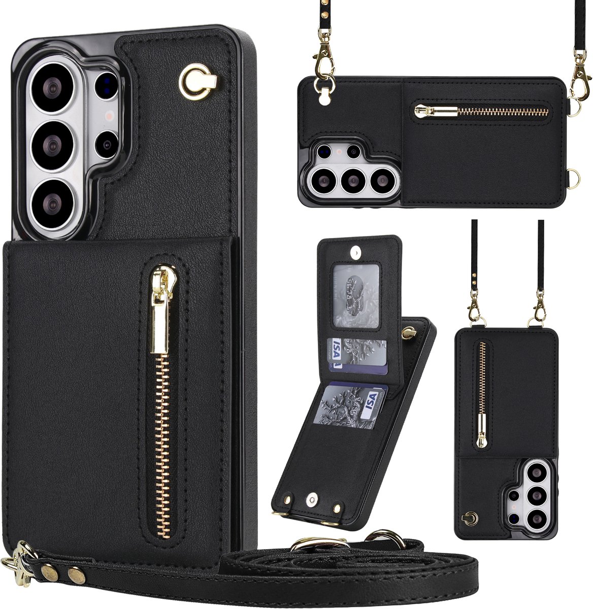 Stravo Samsung Galaxy S26 Ultra Portemonnee Hoesje / Case met Rits, Kaarthouder en Crossbody Lanyard [Afneembare Schouderriem] met Kickstand - Zwart