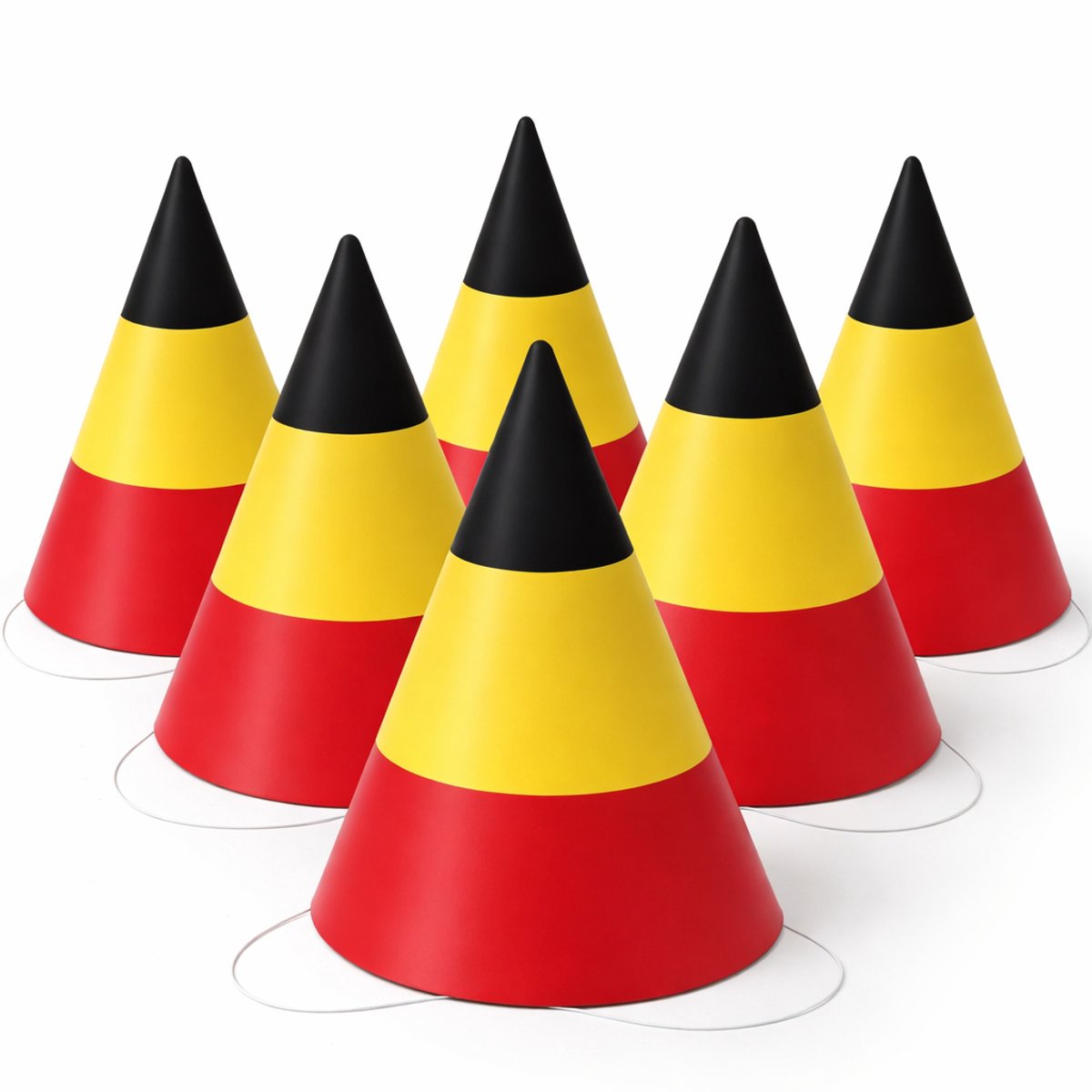 Feesthoedje / Puntmutsje Belgie / Duitsland - Karton - Voor EK / WK Voetbal - Set van 6