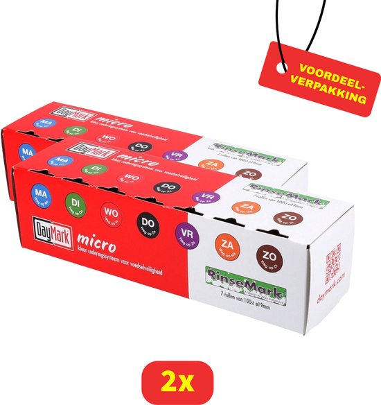 HACCP dagstickers - Daymark mini dispenser voor voedsel codering - Vers Agf - Etiketten op rol - 2x Dispenser Voedseletiketten