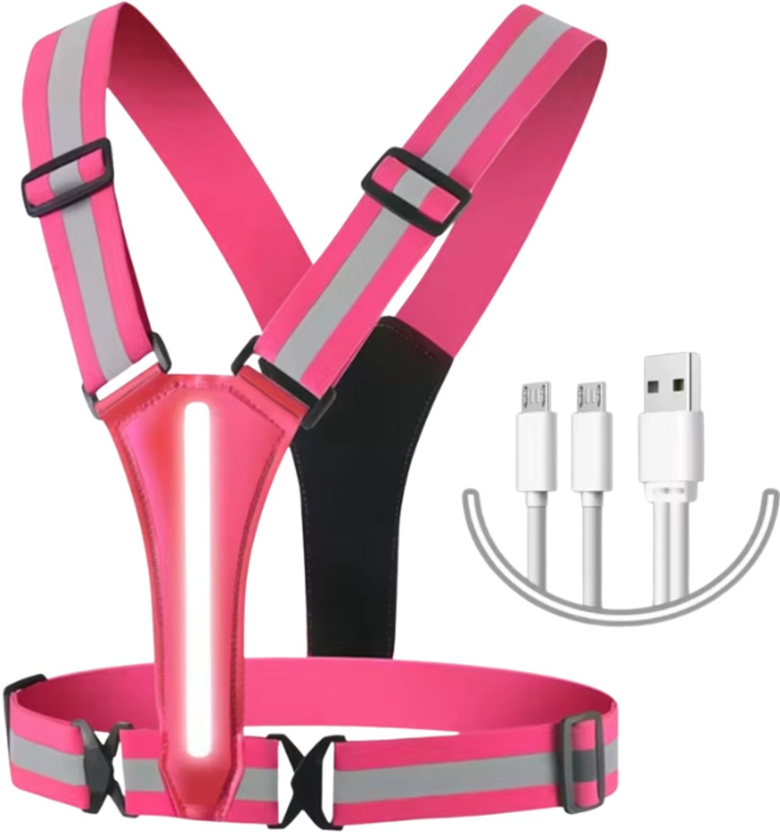 S4D® - Hardloopverlichting - Hardloopvest - Hardloopvest Met Verlichting - Running Vest - Oplaadbaar Via USB, Inclusief Kabel - One Size - Met LED Verlichting Voor En Achter - Roze