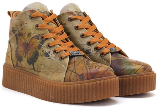 Goby Dames Veterboots – Vlinderprint – Platform Zool – Handgemaakt – Premium Kwaliteit – Maat 37
