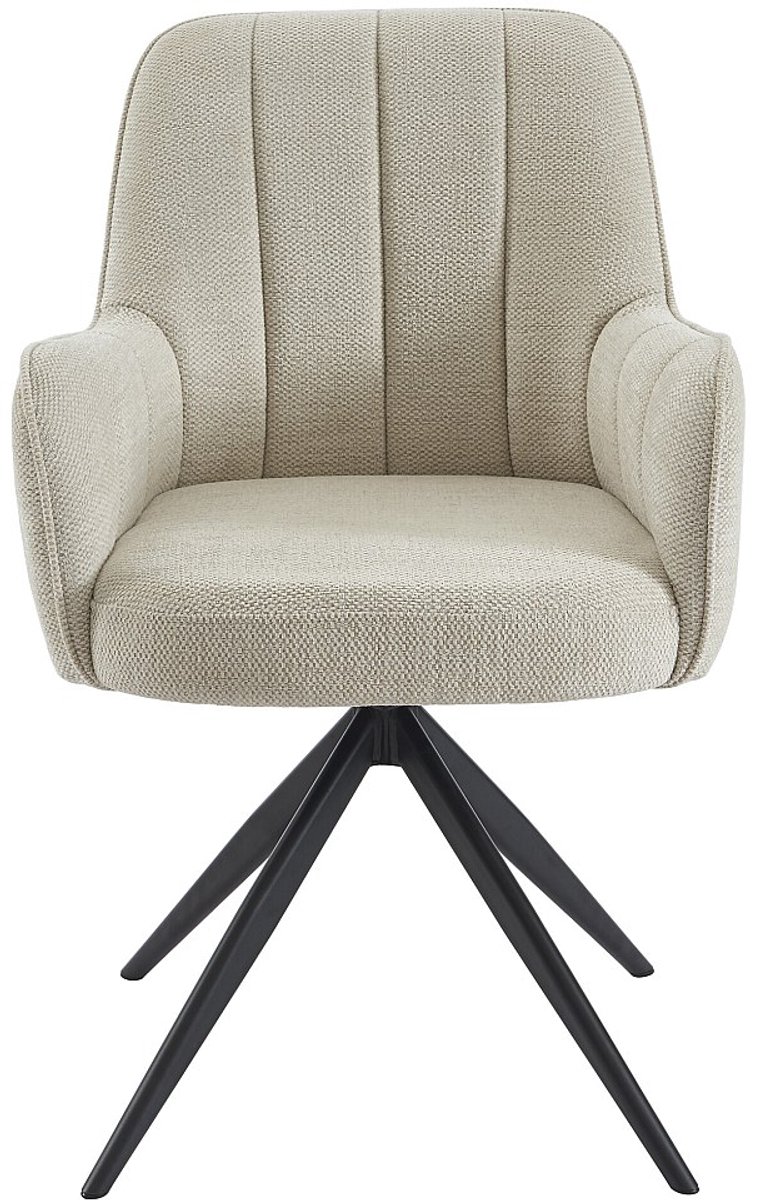 Vente-unique Set van 2 draaistoelen met armleuningen van stof en zwart metaal - Crèmewit - LEJINA