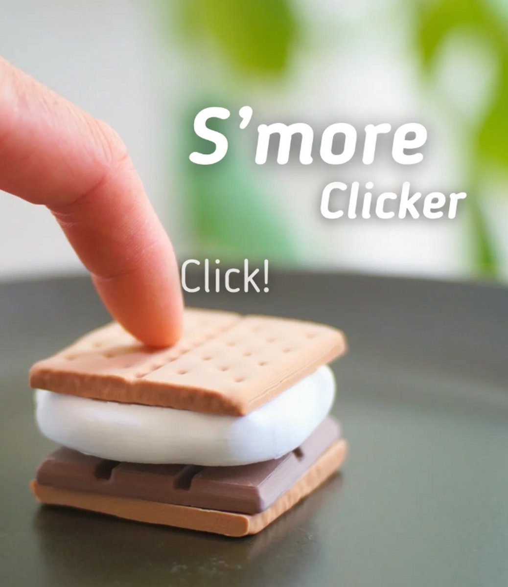 S'more Clicker 3D Print - Vera's Arts & Dice - Speelgoed - Fidget Toys - Fidget Clickers - Voedsel - S'More - Verzamelobject - S'more Figuur - Bruin Wit