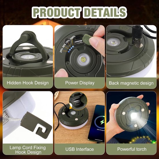 10m Camping Decoratieve Lichtsnoer - Camping Lichtsnoer - Lichtsnoer buiten - Led Lamp Oplaadbaar - Waterdichte Buitenlamp - Kampeerlamp - Lampjes - Lampenslinger - Camping lamp - Warm licht lichtsnoeren - Voor kamperen, stroomuitval en noodgevallen van Merkloos — afbeelding 3