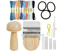 Mini stopweefgetouw - Kleine stopweefgetouw - paddenstoel gebreide patchkit - patchmaker breiset - met 14 haken, klein weefgereedschap - voor handwerk, doe-het-zelf weven, reparatie, beginners, herstellen van jeans sokken