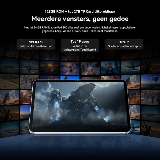 OSCAL Pad 200 Tablet - 24GB RAM - 128GB ROM - 13.4 Inch Full HD - 8300mAh AI Tablet - Android 16 - Met Toetsenbord(QWERTY), Beschermhoes, Muis, Stylus - Zwart