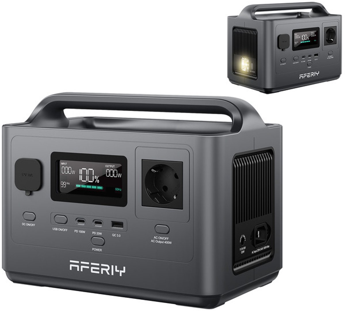 AFERIY Draagbare generator 400w 256wh - Powerstation LiFePO4 Batterij - Snelladen in 1 -5 uur - 5 Poorten - Pure Sinusgolf 230V - UPS Functie