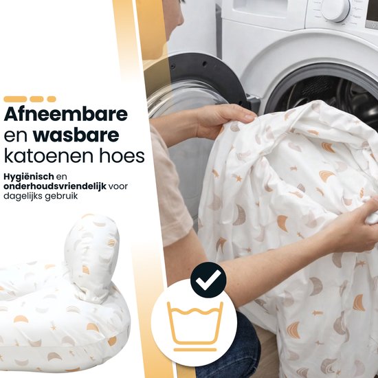 Laavir® Voedingskussen - 3-in-1 Zwangerschapskussen met Afneembare Hoes - Ergonomisch Baby Voedingskussen - Ondersteuning bij Borstvoeding & Flesvoeding - Maan & Ster Design - Wit van Merkloos — afbeelding 2