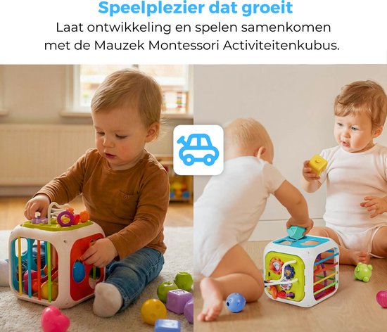 Mauzek® Montessori Activiteiten Kubus 7 in 1 - Montessori Speelgoed - Kinderspeelgoed - Vormenstoof - Blokkendoos - Speelkubus - Sensorisch Speelgoed - Educatief Speelgoed - Motorisch Speelgoed - Peuter Speelgoed - Speelgoed voor onderweg- +1,5 jaar van Mauzek — afbeelding 4