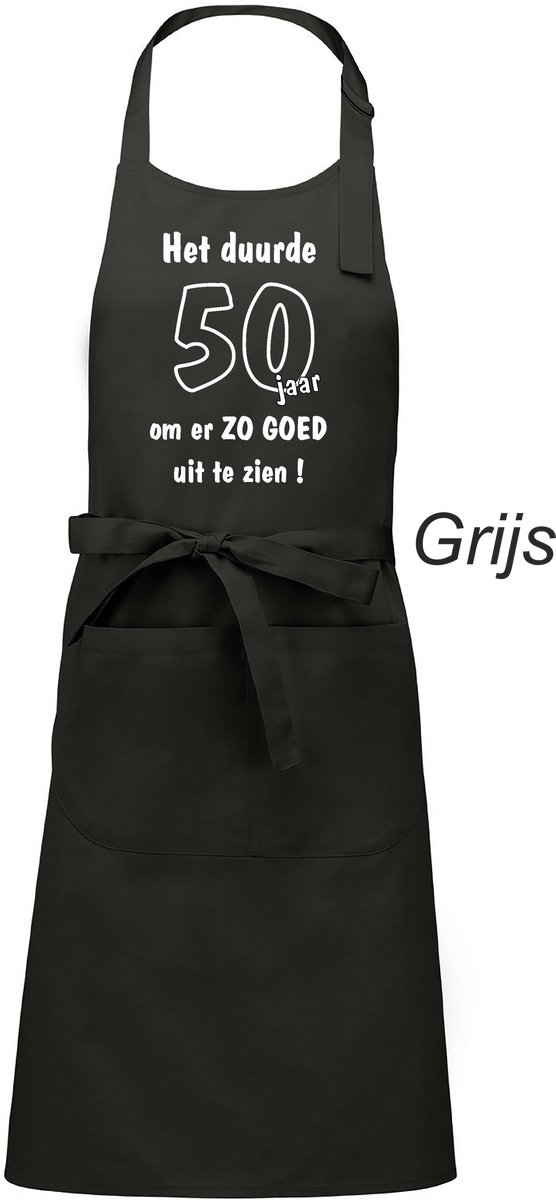 Schort - Het duurde 50 jaar - exclusieve keuken- of barbecueschort - wit - opdruk zwart/rood