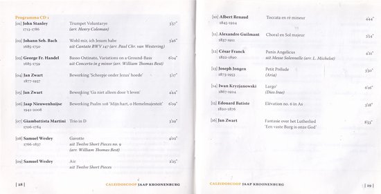 Programma CD 1 met titels en componisten van populaire orgelwerken.